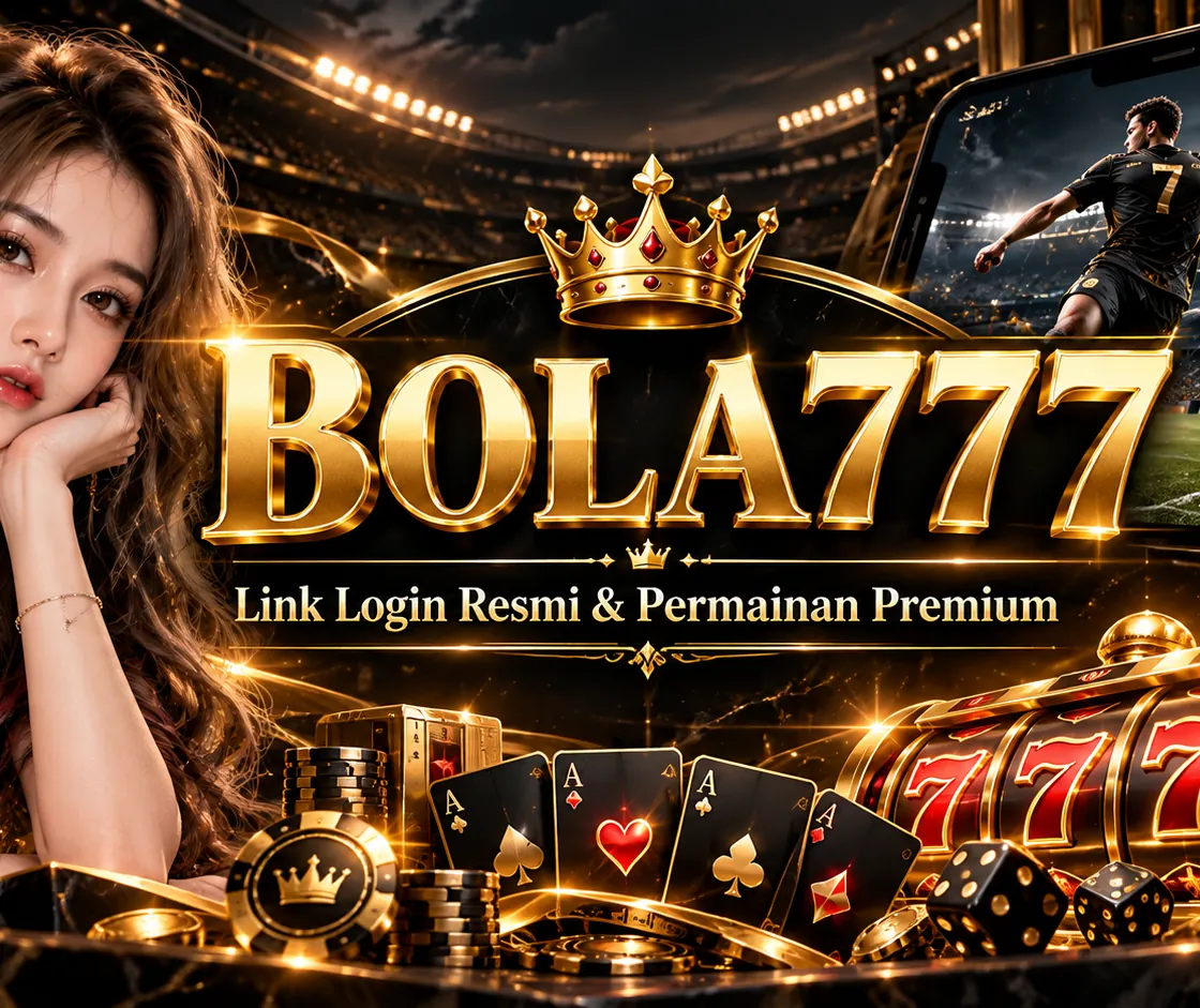 Detail visual banner BOLA777 berlatar warna hitam dan emas
